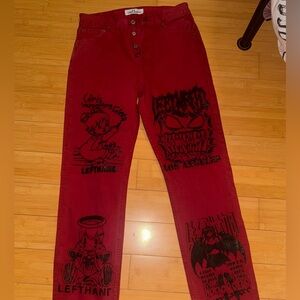 Left hand LA girls supporting girls jeans- RED, stylish graphic print.